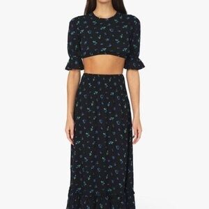 We Wore What Tiered Watercolor Ditsy Ruffle Maxi Skirt set